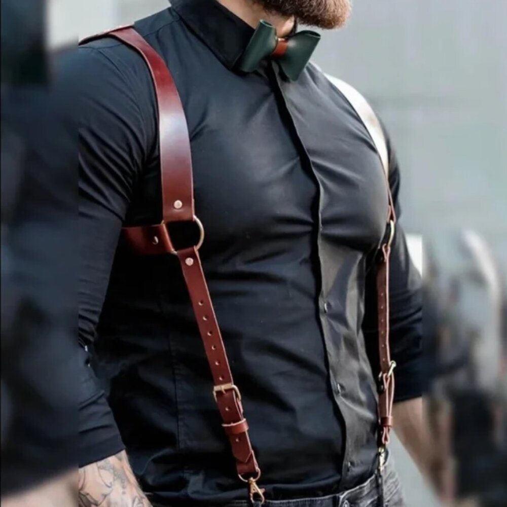 Luxury Mens Chest Shoulder Red Leather Harnesses